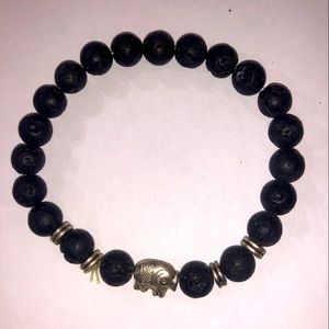 🔥 2/$30  Black Volcanic Lava Stone with Mini Elephant Stretch Bracelet